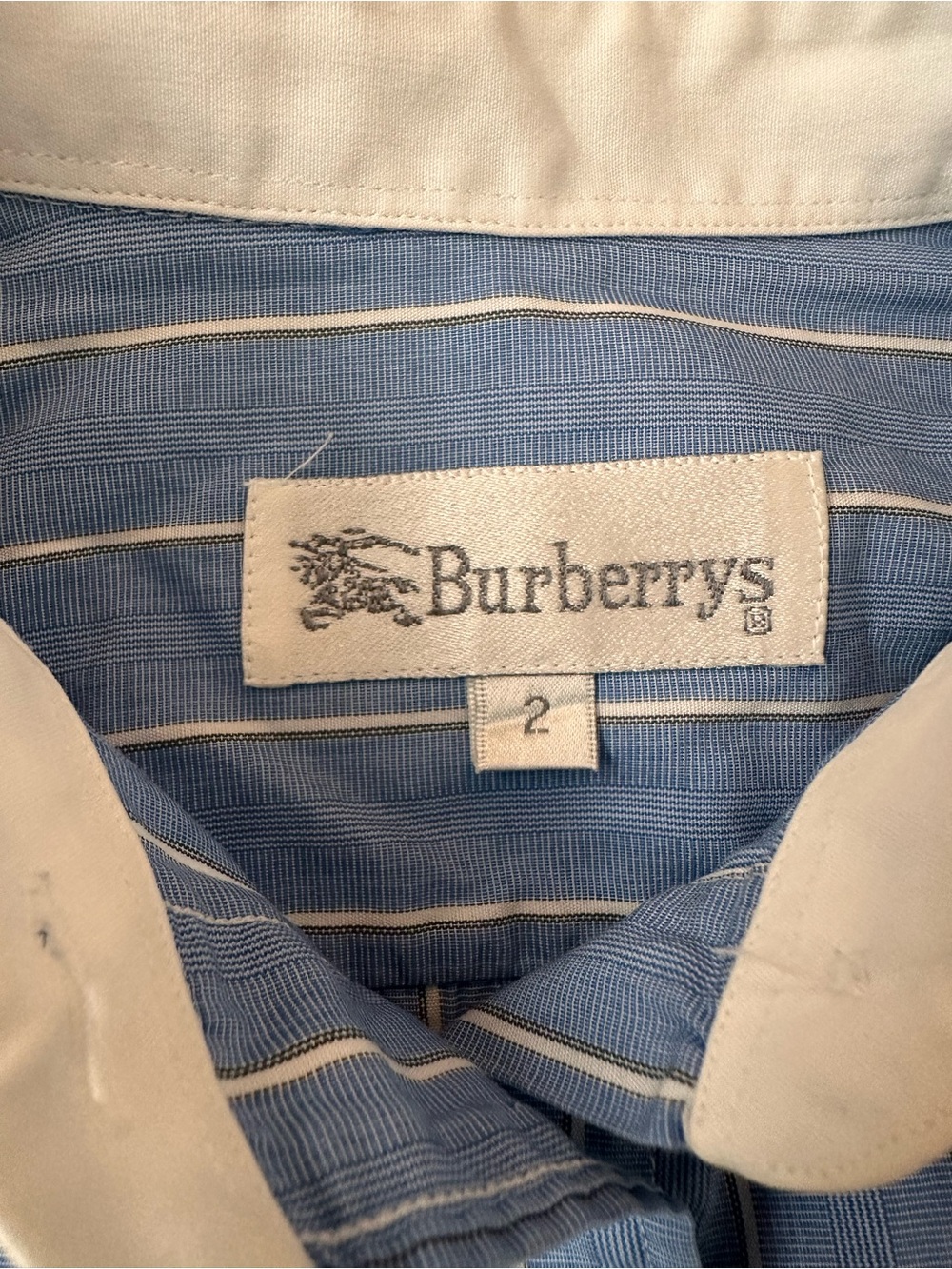 Vintage Burberrys Blue Pinstripe Button Down Shirt Contrast Collar Size 2 - Picture 5 of 11